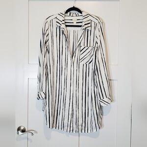 Chico's Lyocell Button Up Shirt Black White Vertical Striped Nautical Size XL/3